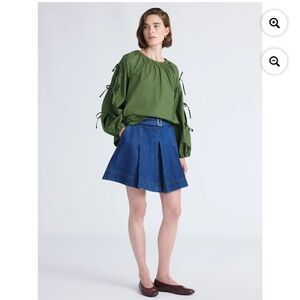 Nwt Free Assembly Women's Gathered Neck Cotton Top, Long Tie Sleeves Size Small